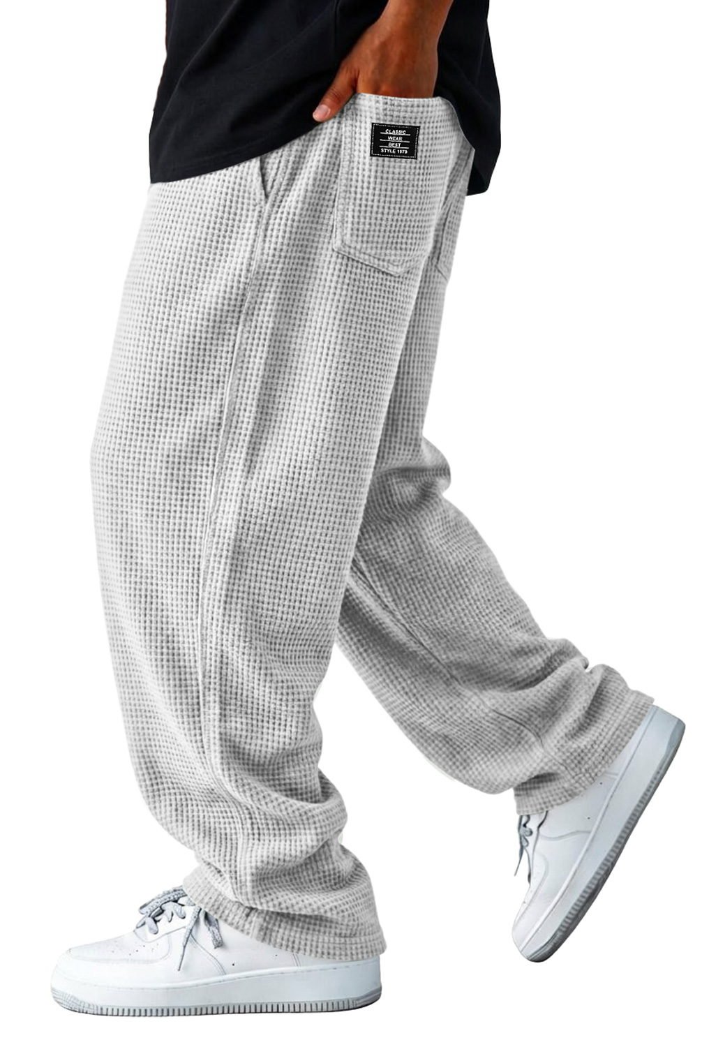 Men's Waffle-knit Casual Loose-fitting Trousers With Embroidered Logo