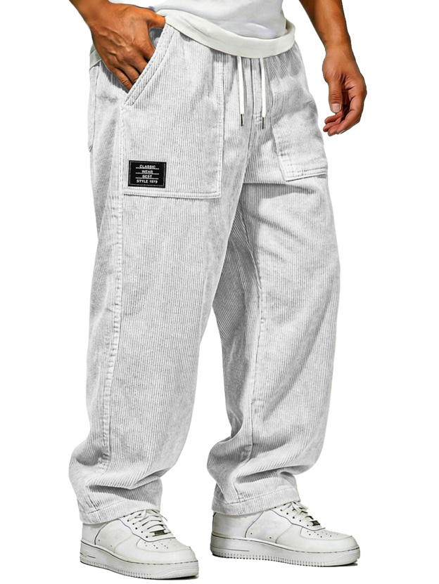 Men's Vintage Corduroy Trousers With Patch Pockets And Embroidered Logo