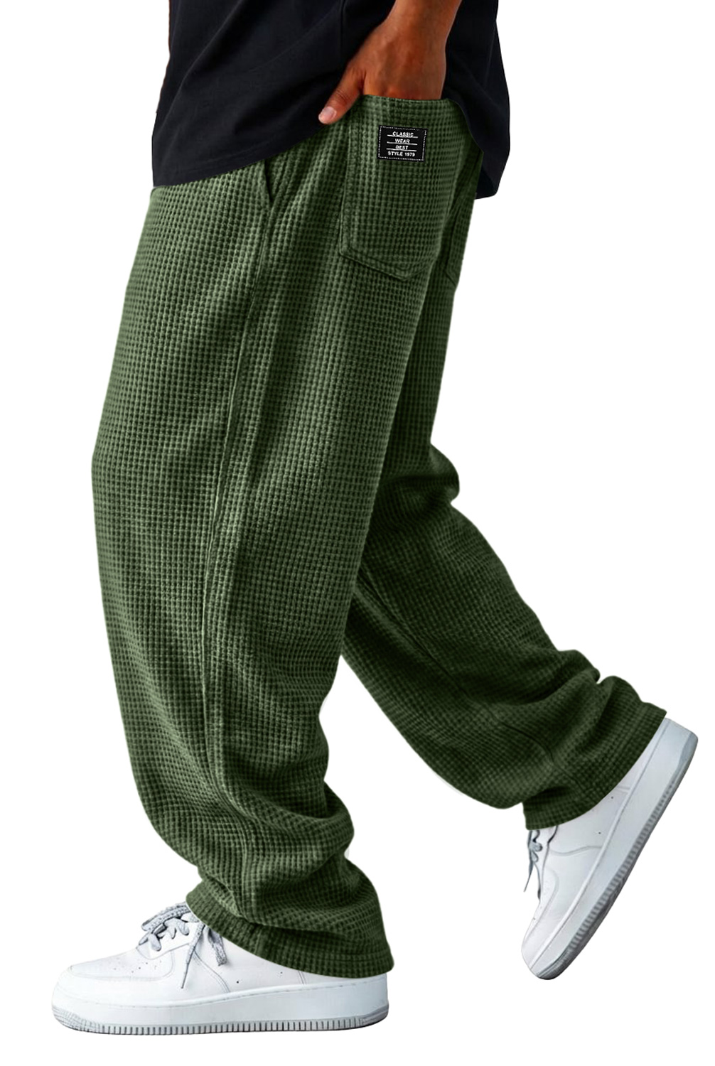 Men's Waffle-knit Casual Loose-fitting Trousers With Embroidered Logo