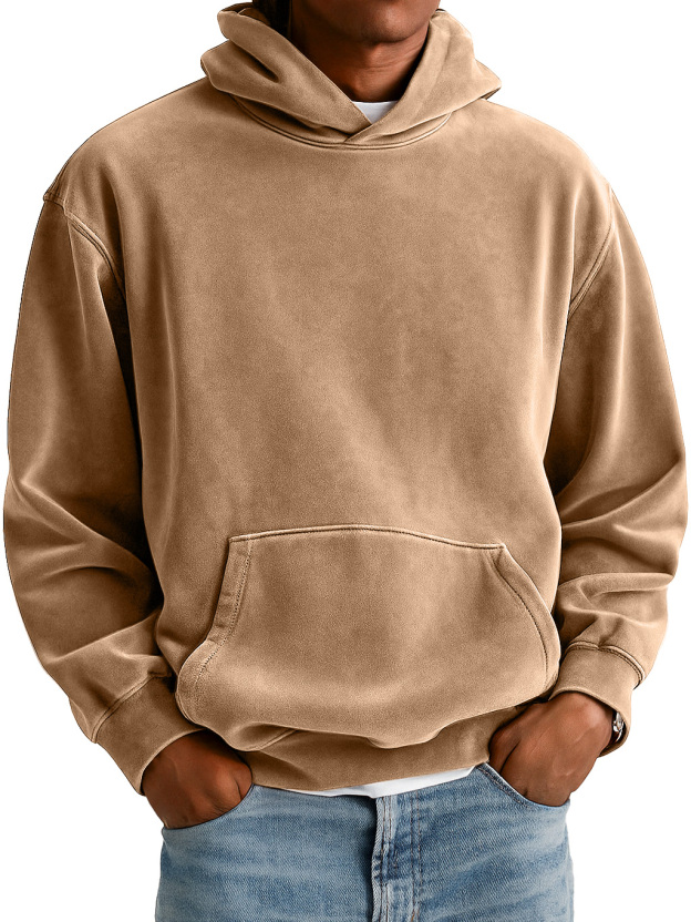 Men's Everyday Suede Hooded Pocket Comfort Sweatshirt