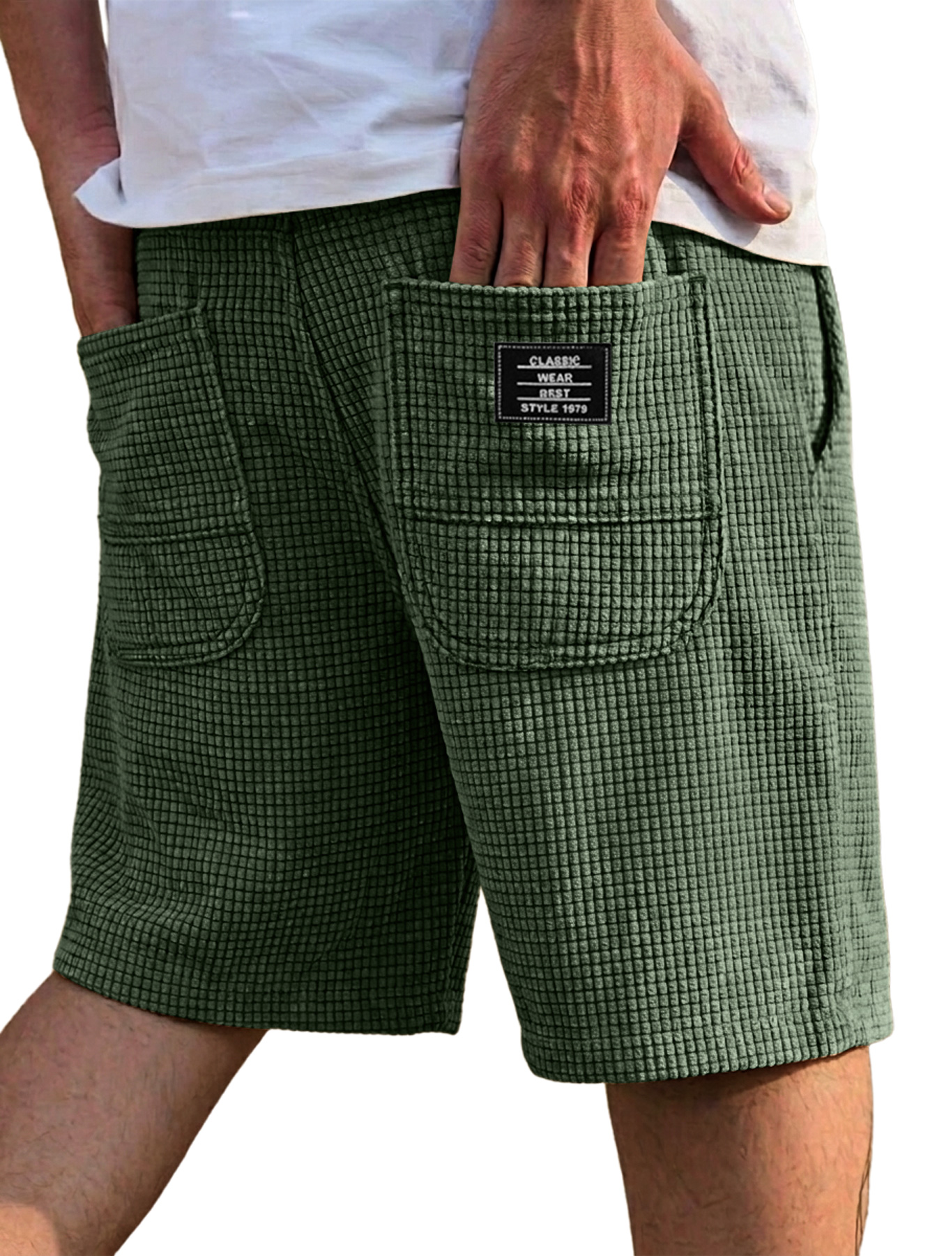 Men's Everyday Textured Embroidered Logo Casual Shorts