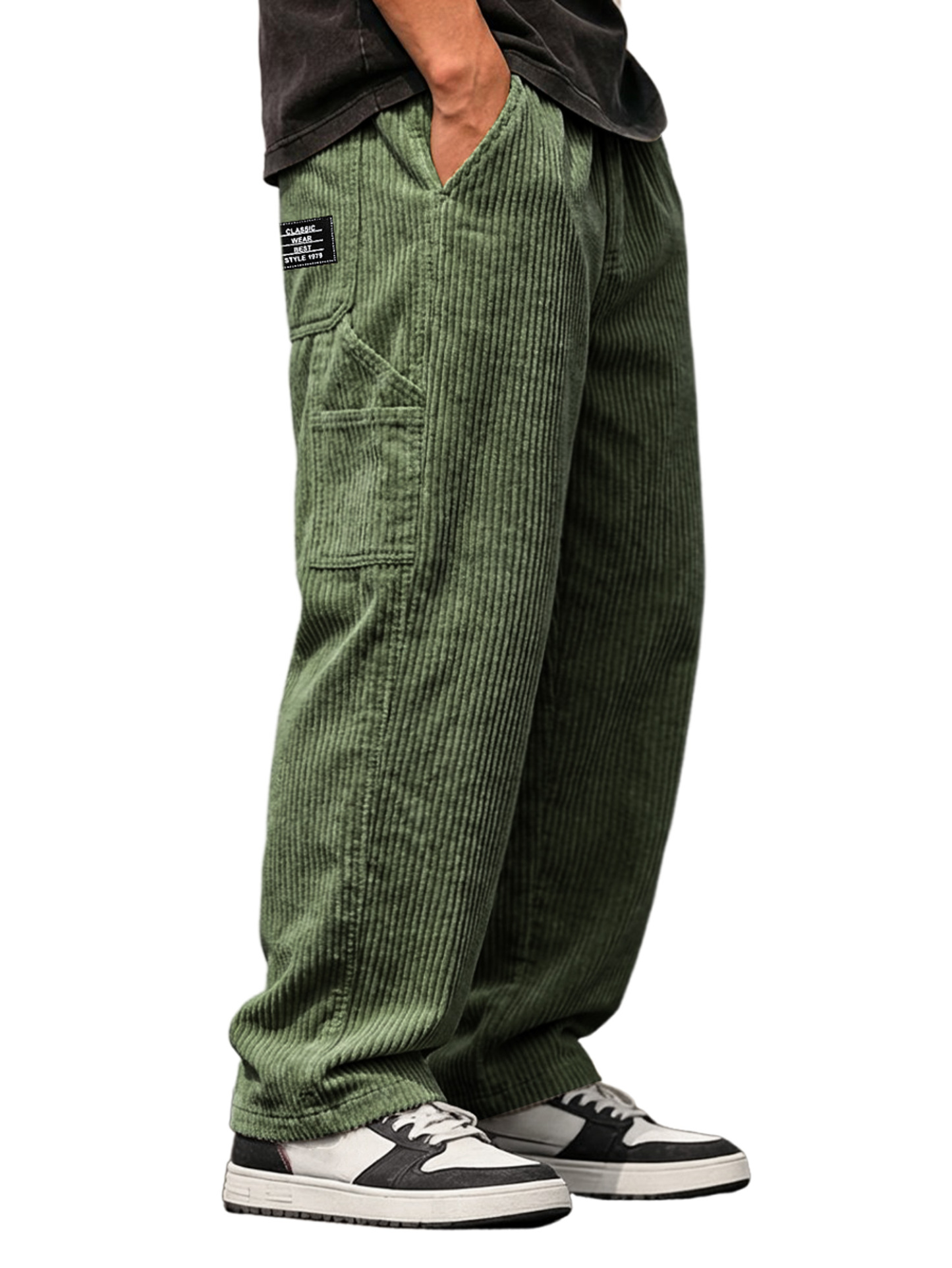 Men's Vintage Corduroy Multi-pocket Casual Work Pants With Embroidered Logo