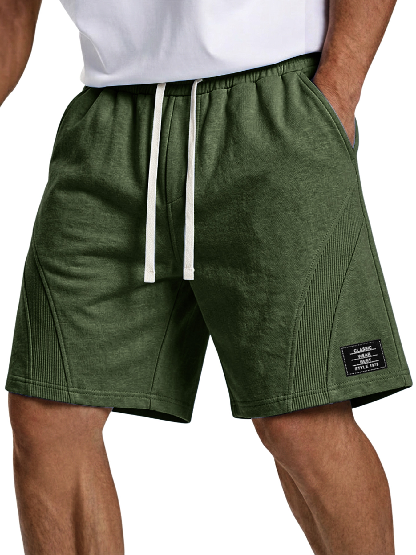 Men's Simple Embroidered Logo Patchwork Design Casual Loose Shorts