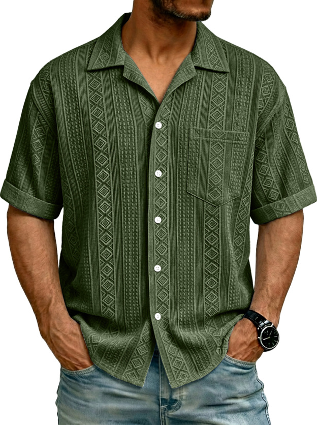 Men's Simple Textured Pocket Casual Short-Sleeve Shirt