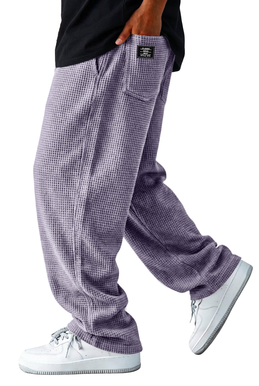 Men's Waffle-knit Casual Loose-fitting Trousers With Embroidered Logo