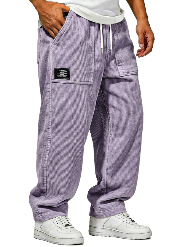 Men's Vintage Corduroy Trousers With Patch Pockets And Embroidered Logo