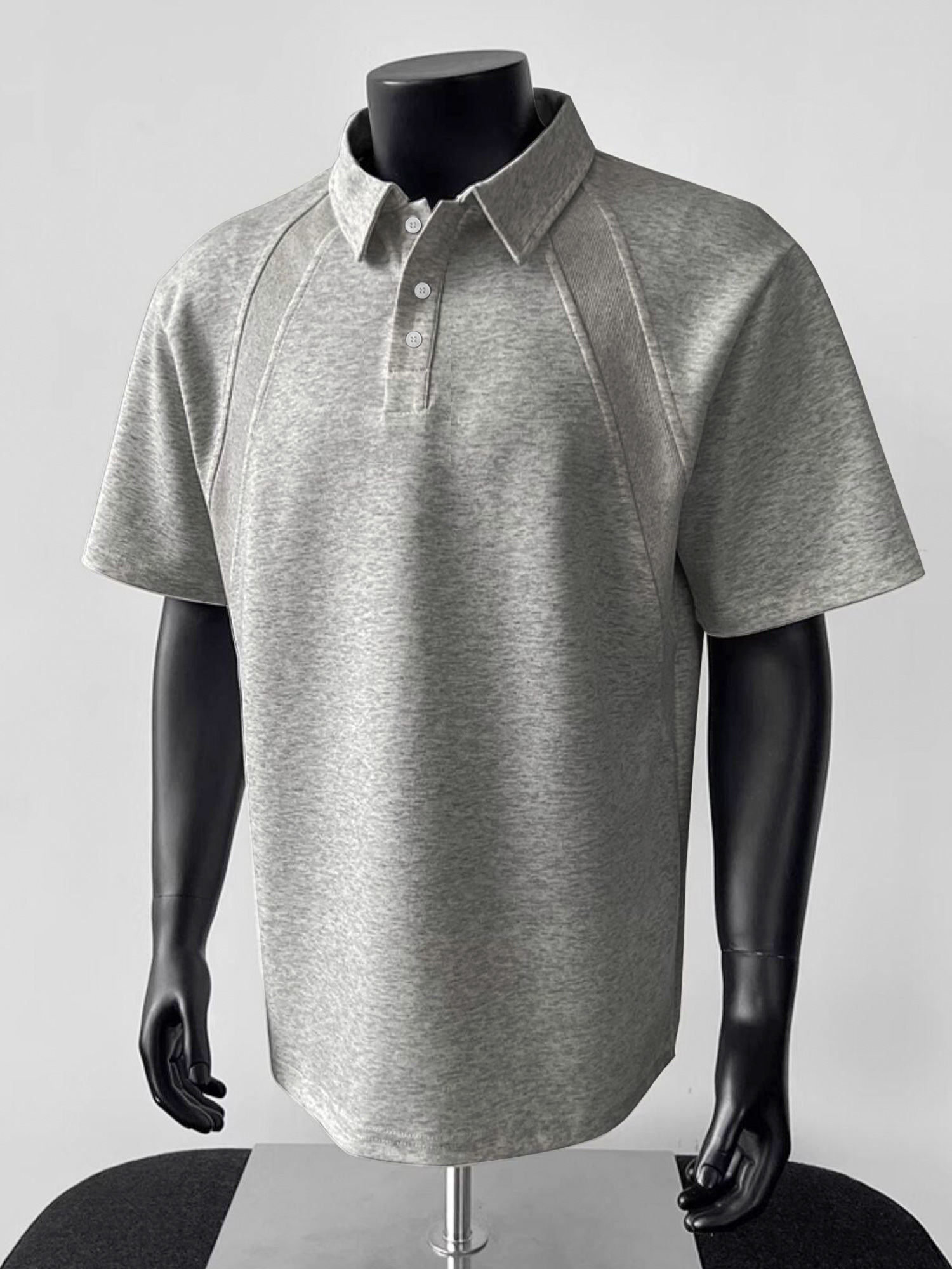 Men's Casual Raglan Polo Shirt with Turn-Down Collar and Button-Up Short Sleeve