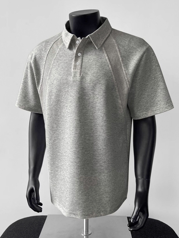 Men's Casual Raglan Polo Shirt with Turn-Down Collar and Button-Up Short Sleeve