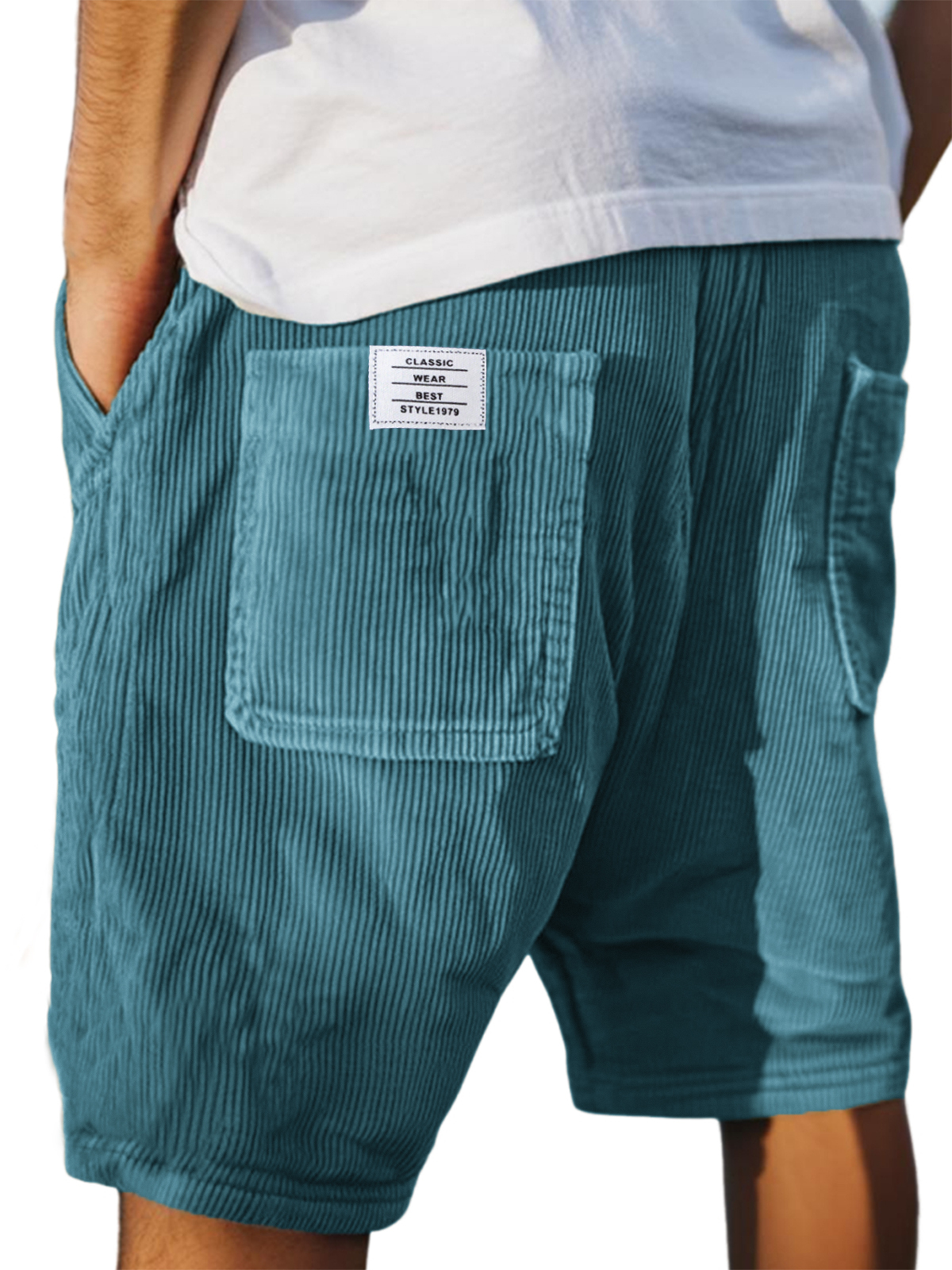Men's Stylish Multi-pocket Vintage Corduroy Simple Embroidered Logo Casual Loose Shorts