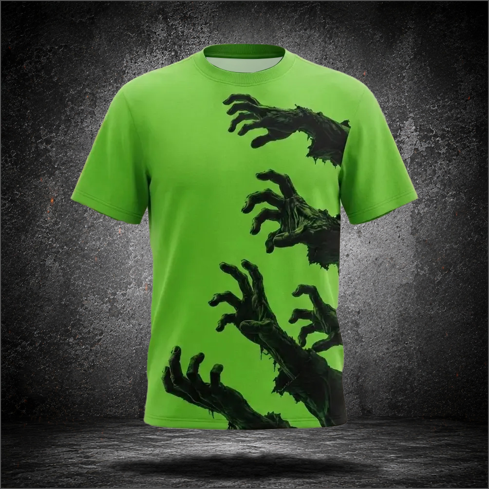 Men's Retro Halloween Zombie Hand Print Crew Neck T-shirt