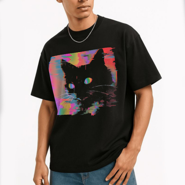 Psychedelic Weird Cat Cotton T-Shirt