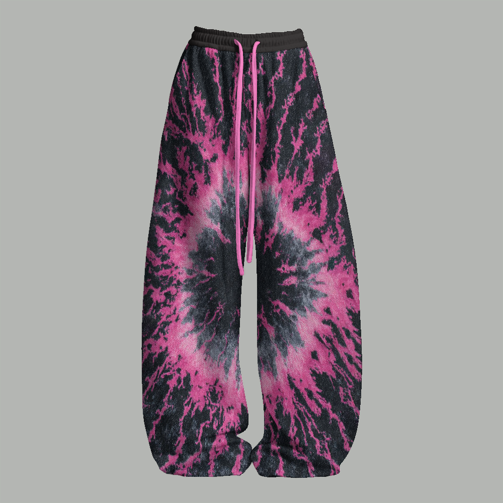 Black & Pink Tie Dye Soccer Girlie Top & Elasticated Trousers Two-Piece Set