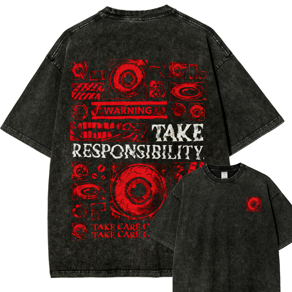 Vintage Washed Warning Graphic Washed T-Shirt 