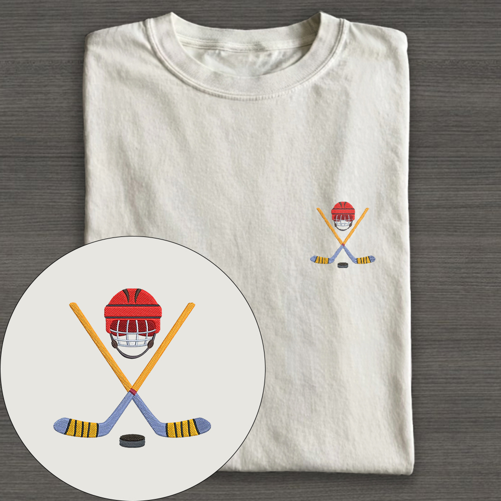 Play Hockey Equipment Embroidery Cotton T-shirt 