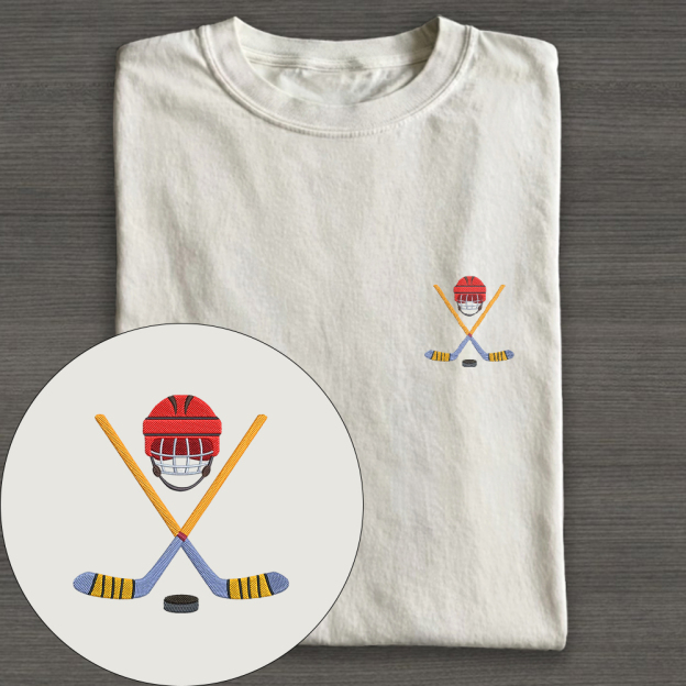 Play Hockey Equipment Embroidery Cotton T-shirt 