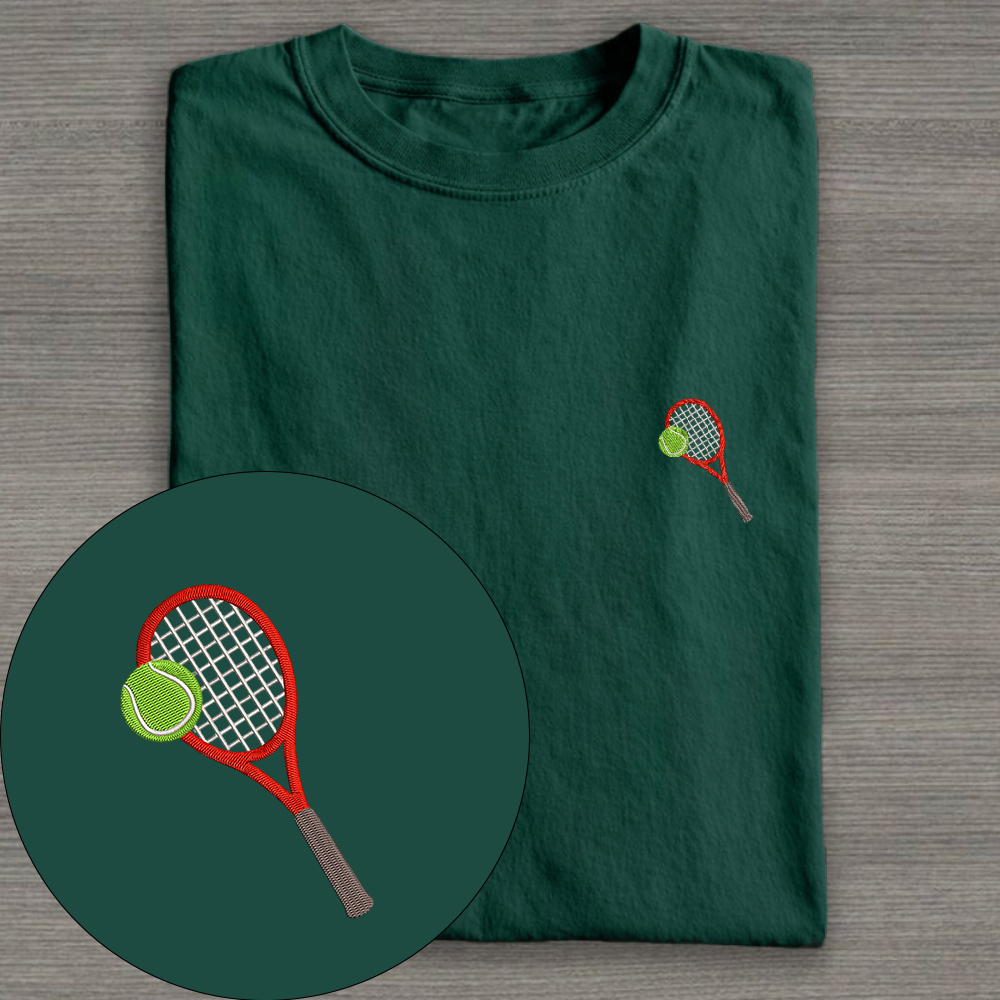 Big Tennis Racket with Ball Embroidery Cotton T-shirt