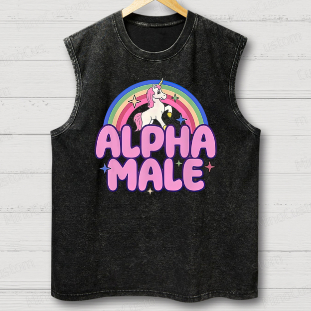 Rainbow Unicorn Alpha Male Y2K Washed Tank Top