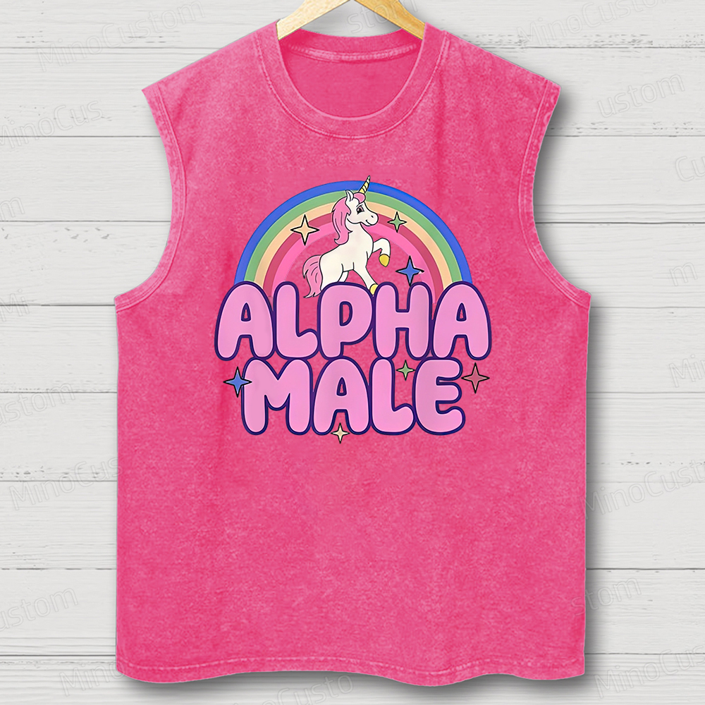 Rainbow Unicorn Alpha Male Y2K Washed Tank Top