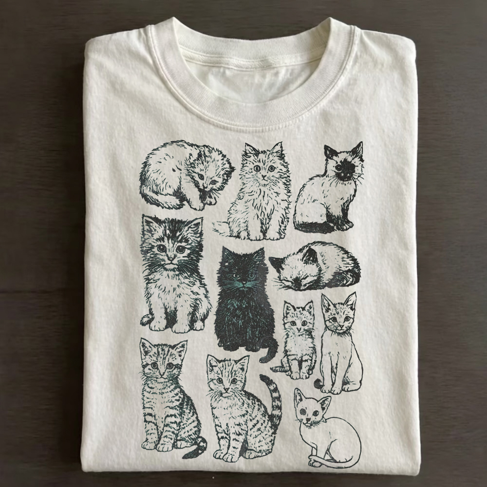 Katter 90-Tals Vintage Cotton T-Shirt 