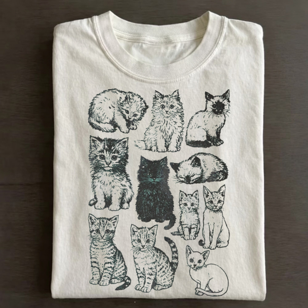 Katter 90-Tals Vintage Cotton T-Shirt 