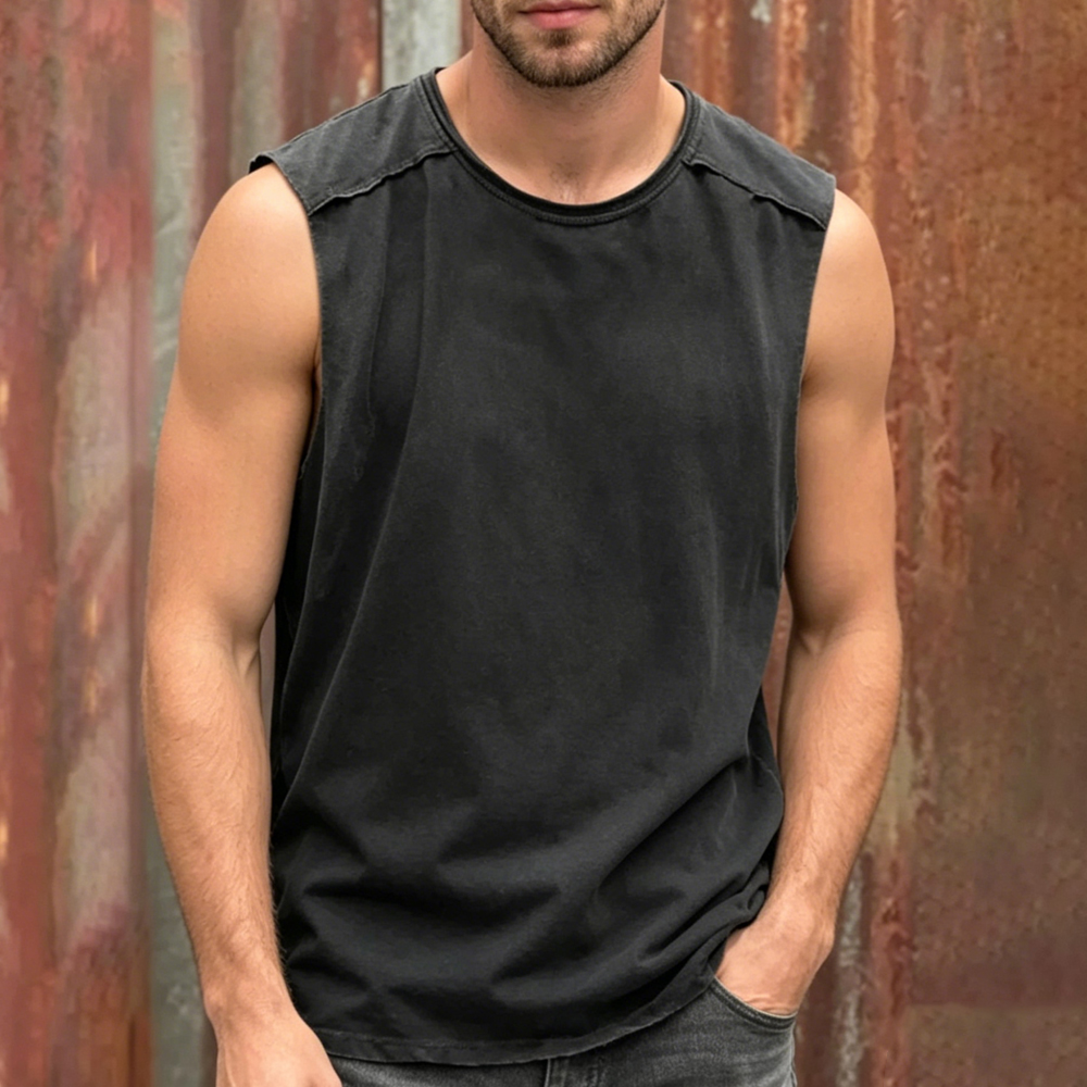 Solid Color Retro Washed Tank Top 