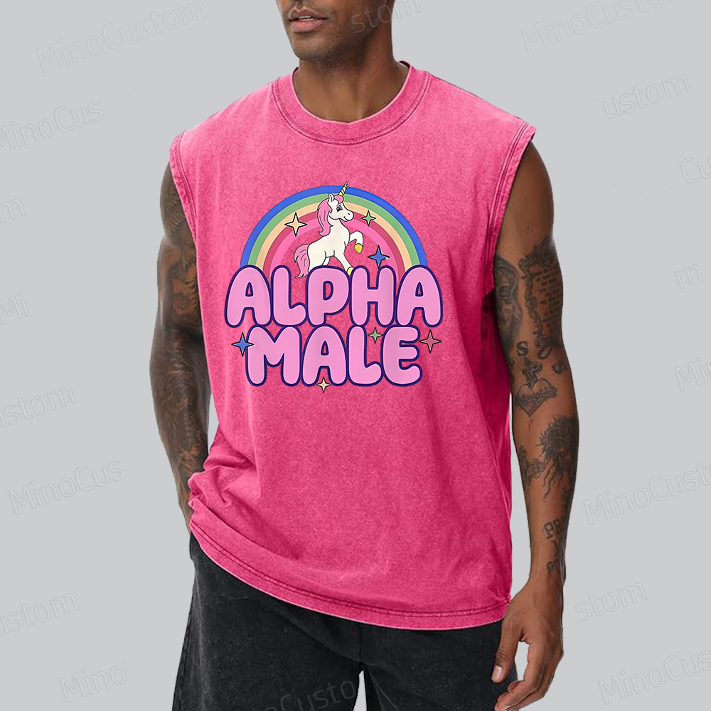 Rainbow Unicorn Alpha Male Y2K Washed Tank Top