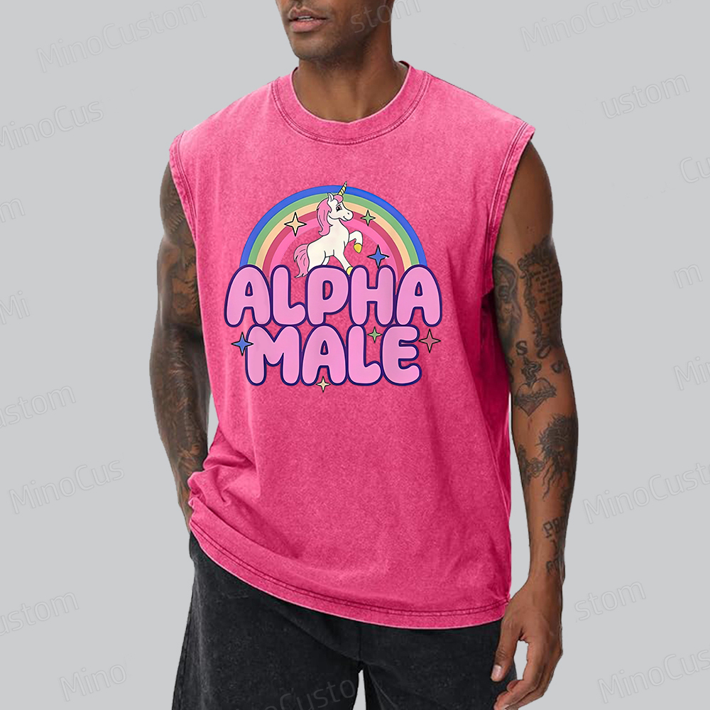 Rainbow Unicorn Alpha Male Y2K Washed Tank Top