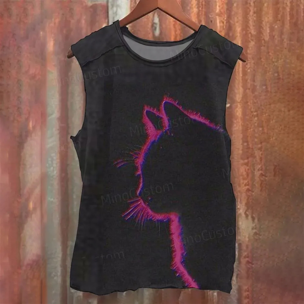 Oversized Funny Cat Nap Graphic Streetwear Tank Top