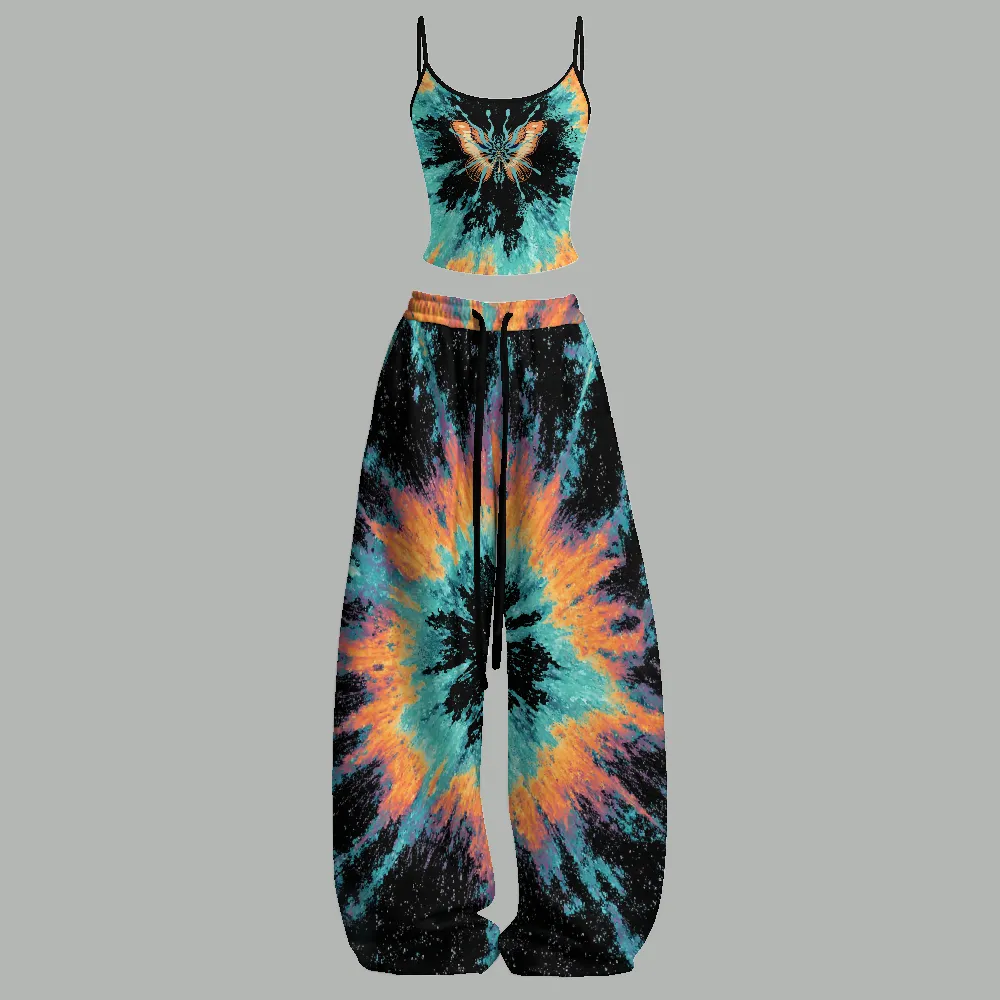 Galaxy Tie Dye Spider Print Cami Top & Elasticated Trousers Two-Piece Set