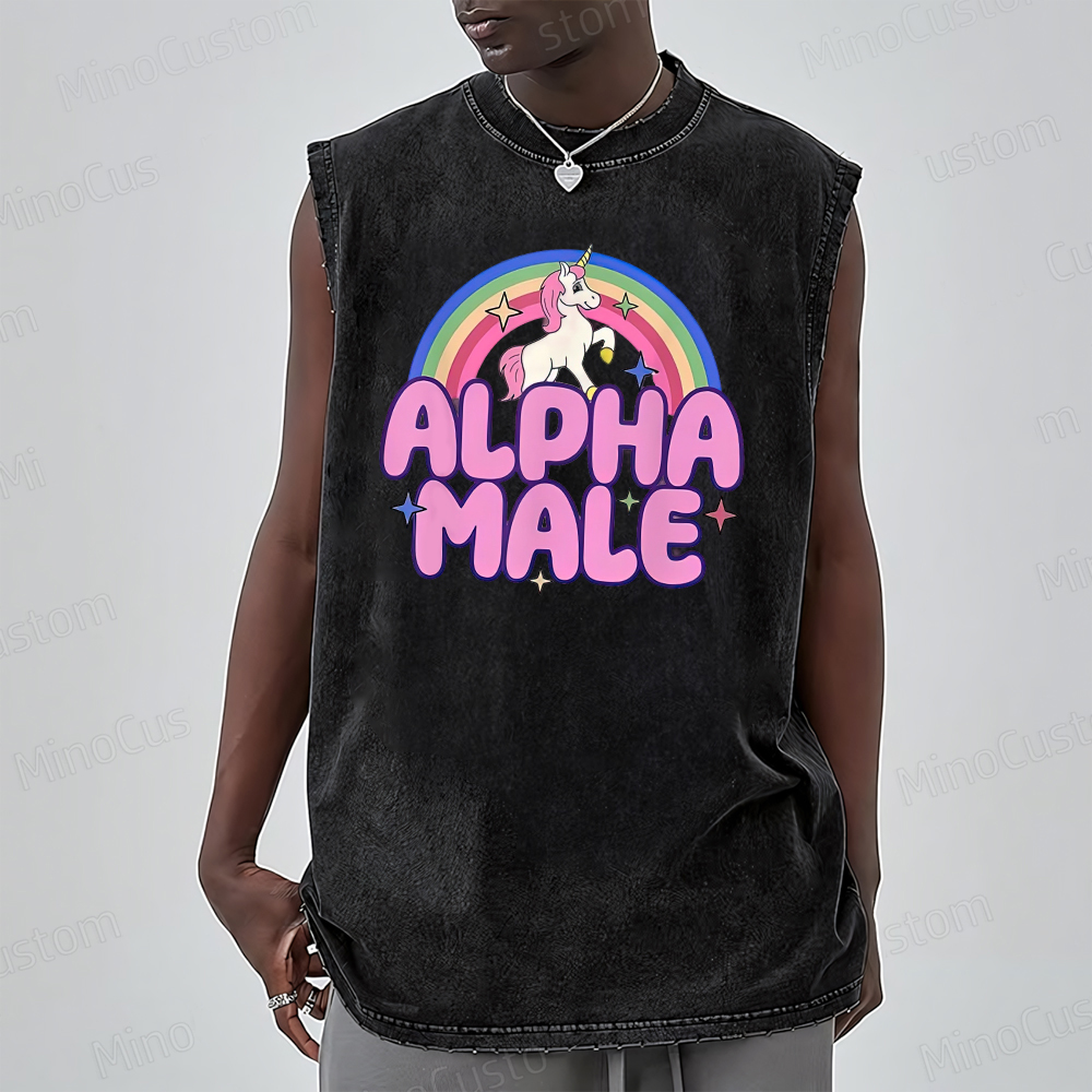 Rainbow Unicorn Alpha Male Y2K Washed Tank Top