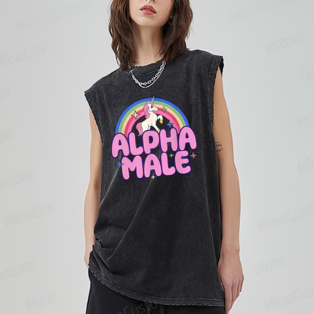 Rainbow Unicorn Alpha Male Y2K Washed Tank Top