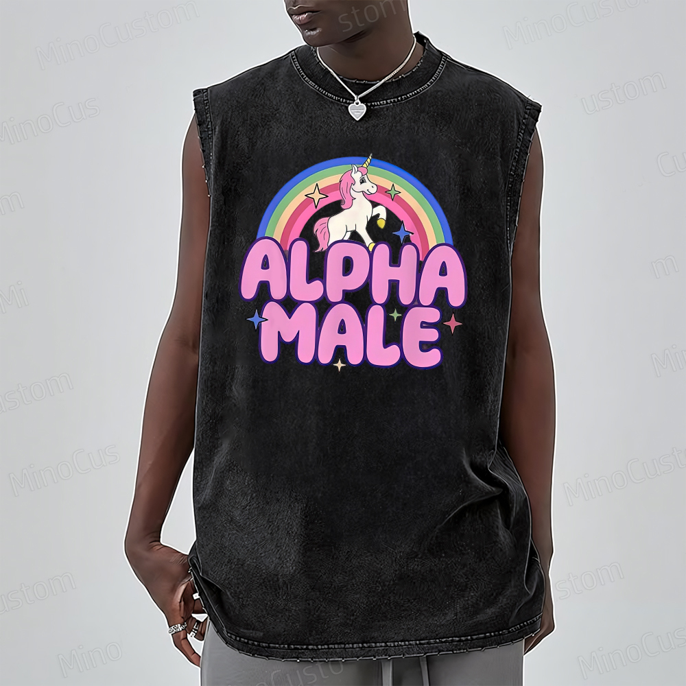 Rainbow Unicorn Alpha Male Y2K Washed Tank Top