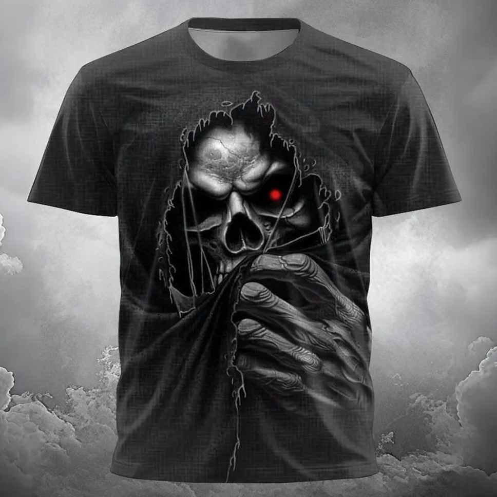 Men's Halloween Dark Skull Print Crew Neck Short Sleeve T-shirt