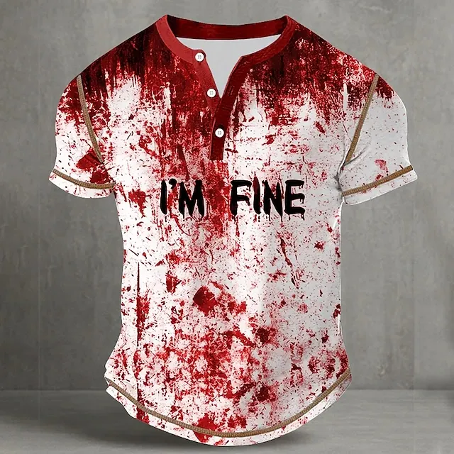 Men's Halloween Blood Splatter Funny Blood Stains Henley Shirt