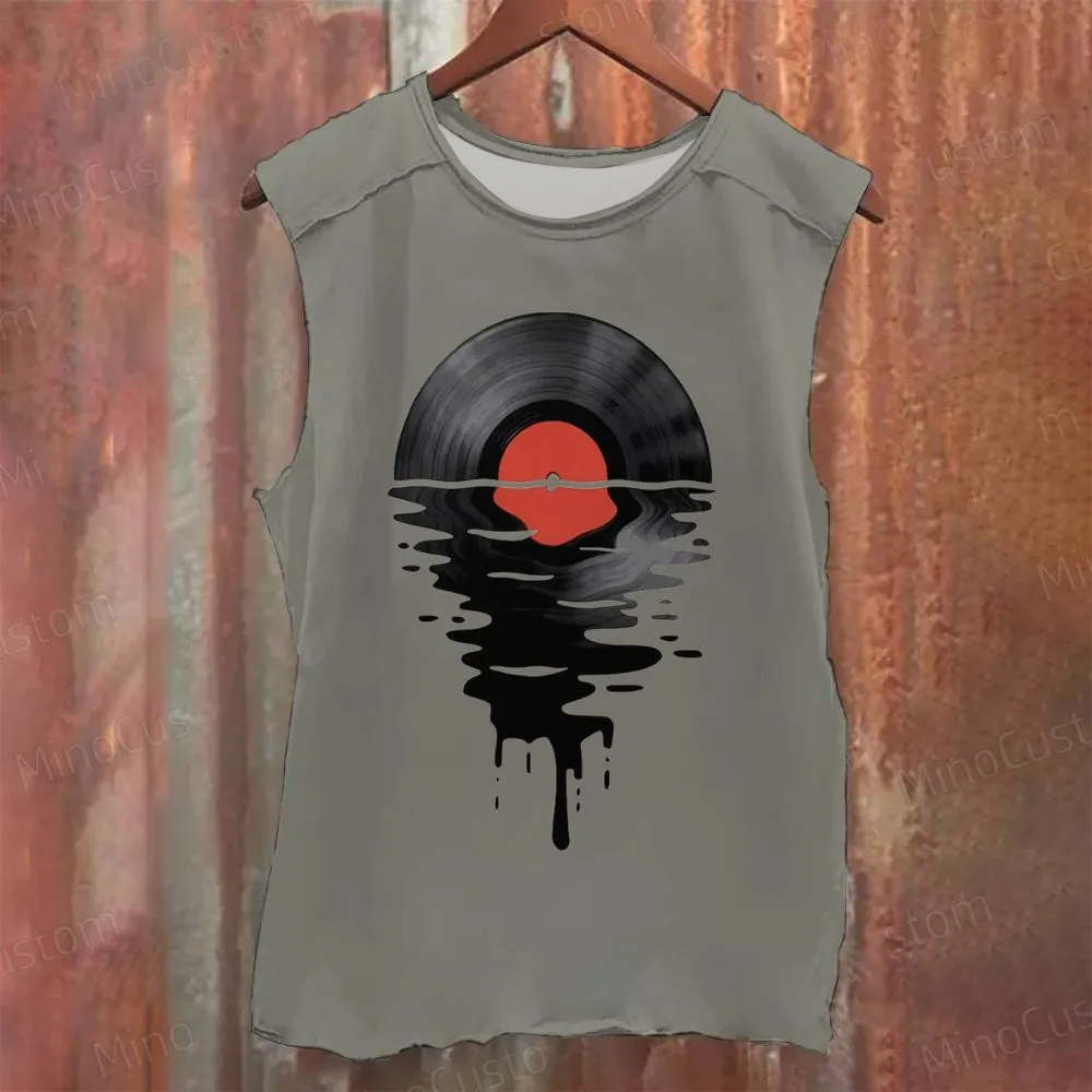 “Vinyl Reflection” Retro Record Ripple Graphic Washed Tank Top