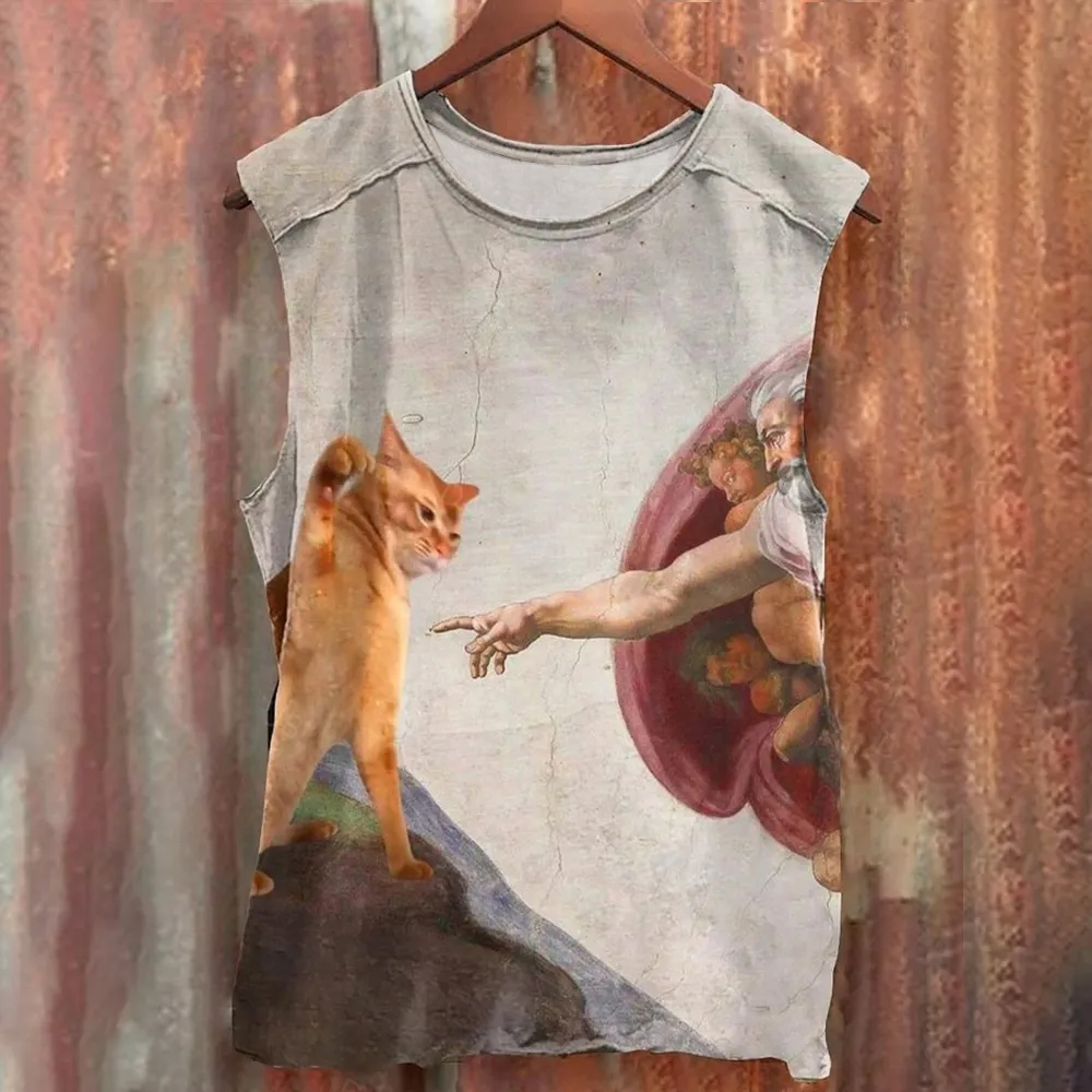  Cat Art Printed Tank Top