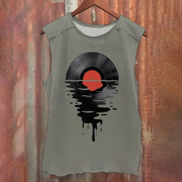 “Vinyl Reflection” Retro Record Ripple Graphic Washed Tank Top
