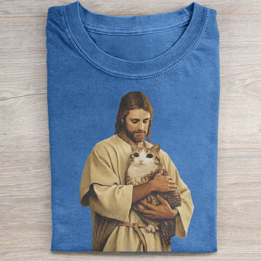 Funny Jesus Holding Meowl T-shirt
