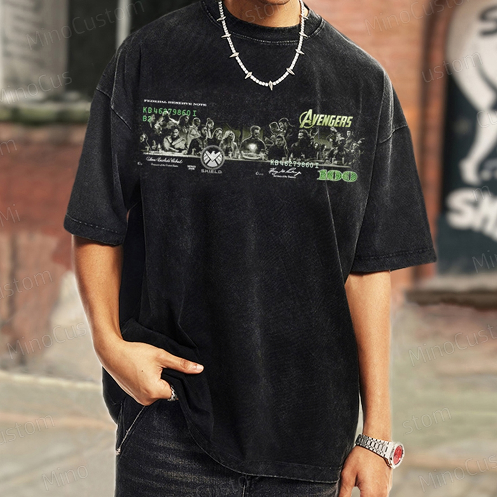 Marvel Avengers T-shirt Iron Man Last Supper Washed T-shirt