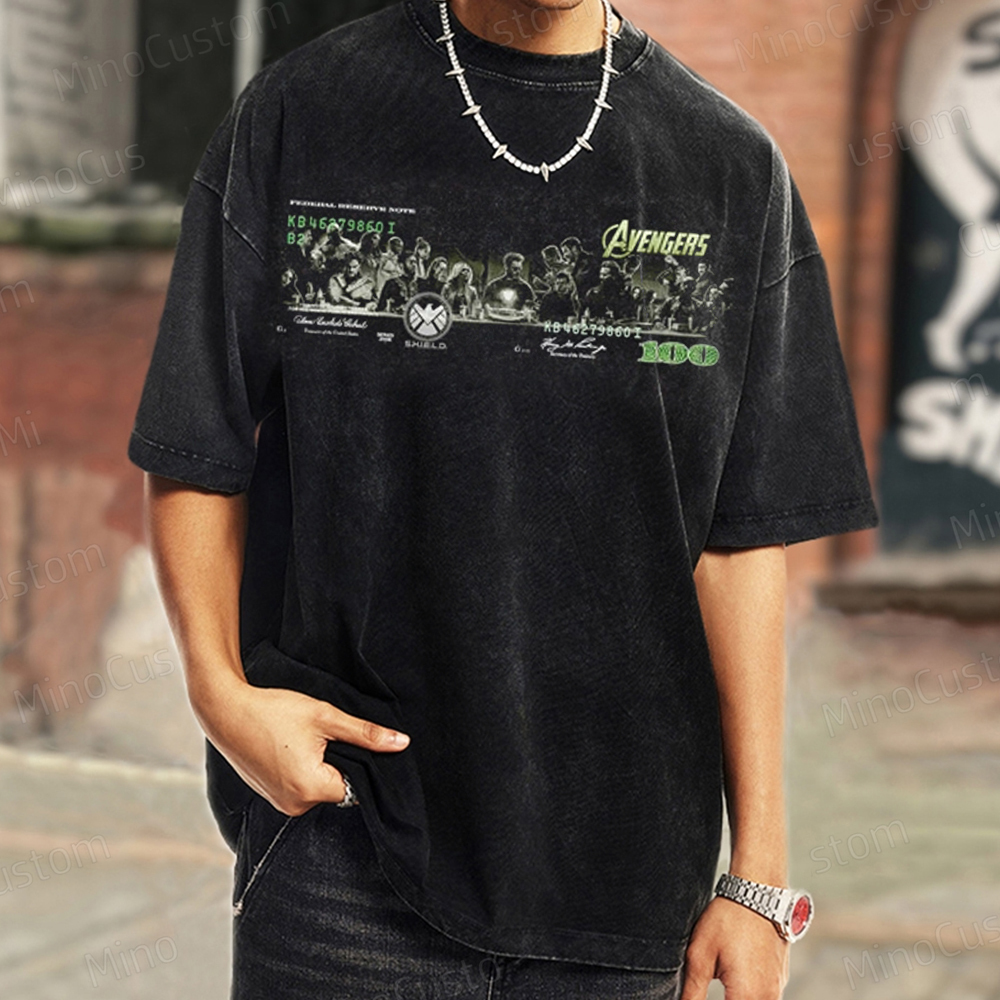 Marvel Avengers T-shirt Iron Man Last Supper Washed T-shirt