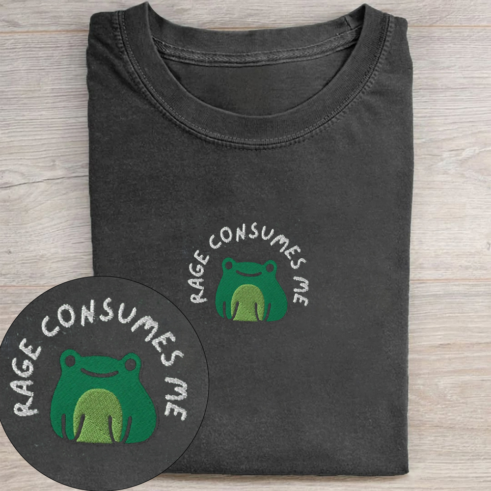 Embroidered Frog Rage Consumes Me T-shirt