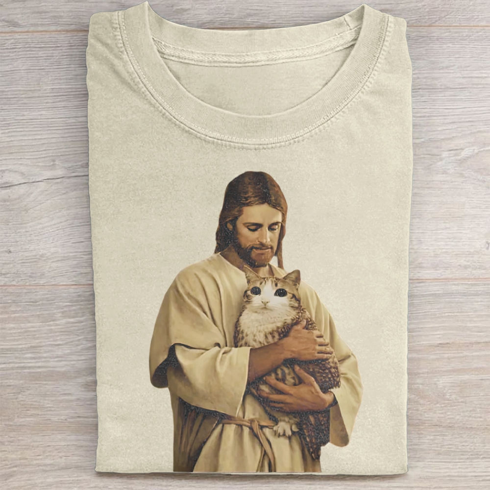 Funny Jesus Holding Meowl T-shirt
