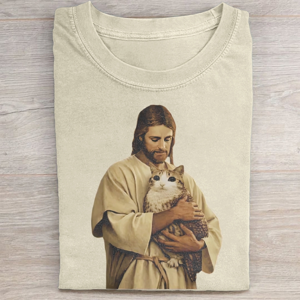 Funny Jesus Holding Meowl T-shirt