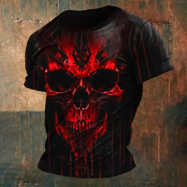 Men's Halloween Blood Red 3d Skull T-shirt