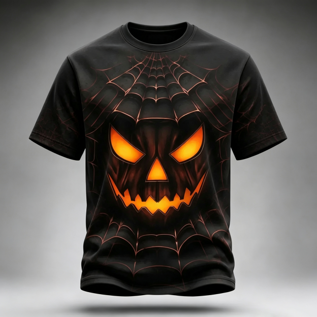 Men's Retro Halloween Pumpkin Face Pattern Casual T-shirt