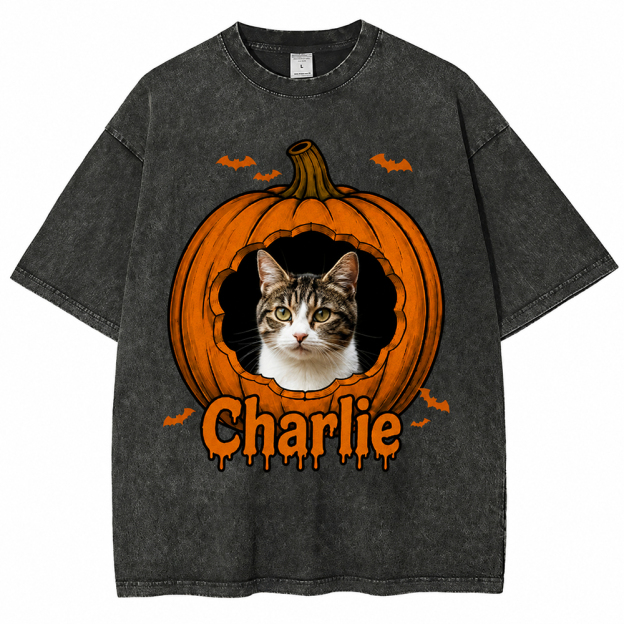 Personalized Pet Halloween Washed T-Shirt 