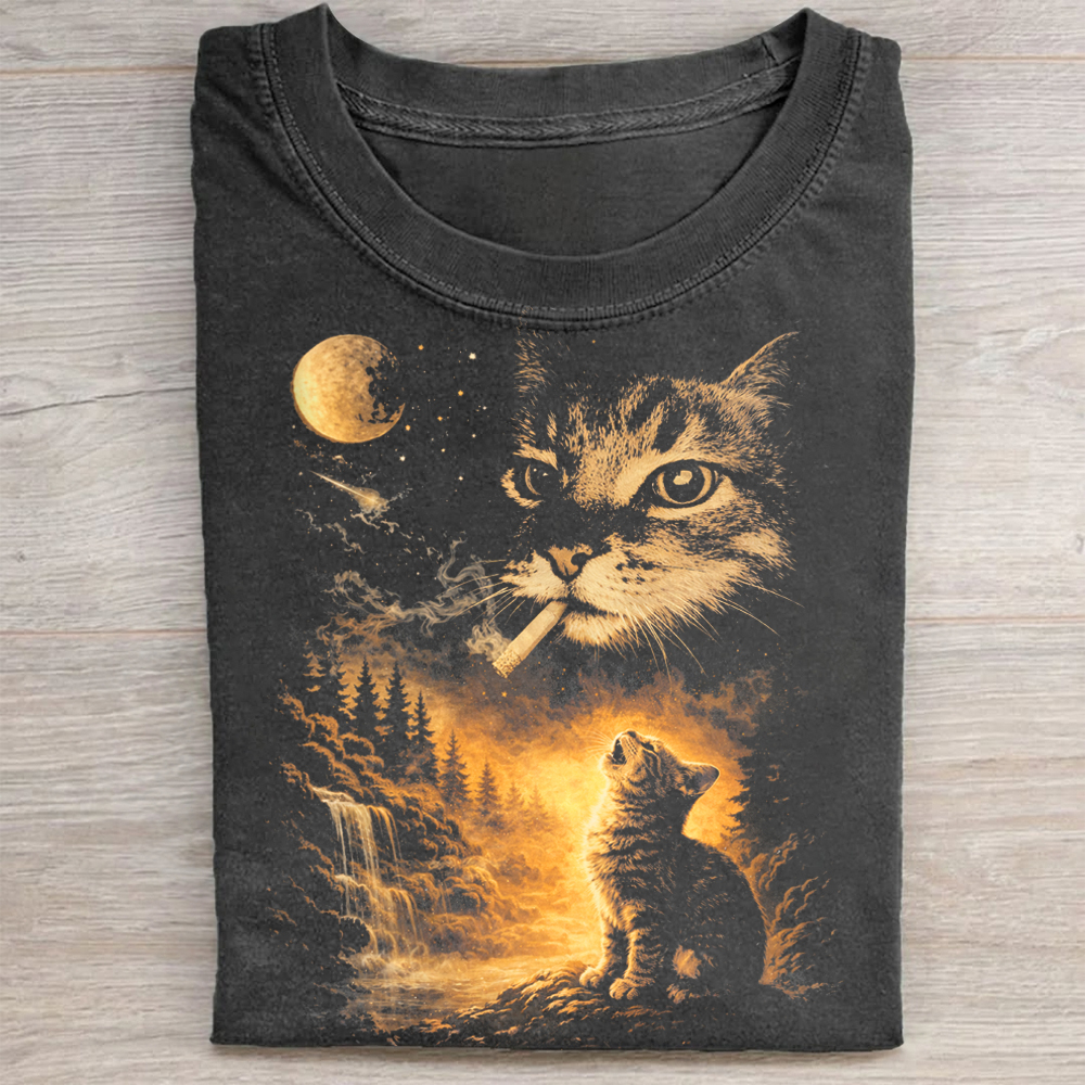 Surreal Cat Dream Graphic Washed Tee 