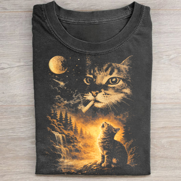 Surreal Cat Dream Graphic Washed Tee 