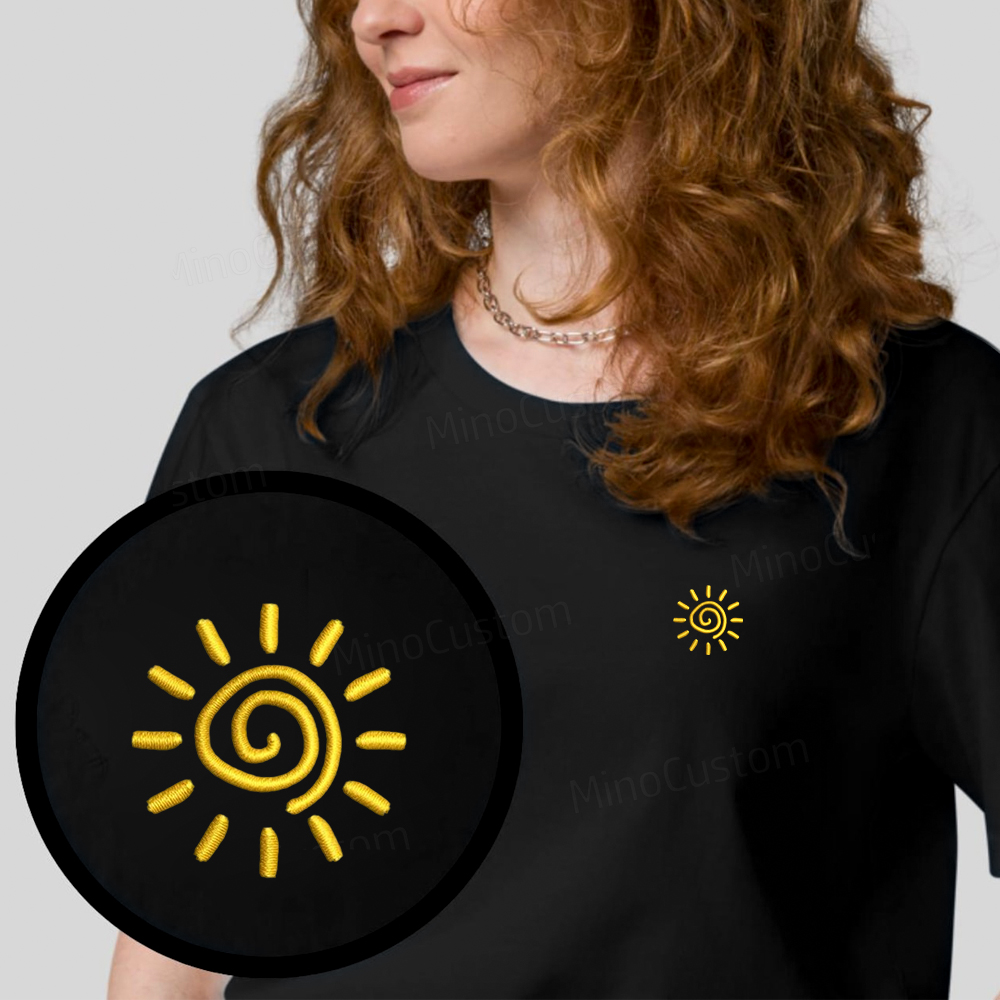 Embroidered Sun Organic Cotton T-Shirt Unisex Simple Design