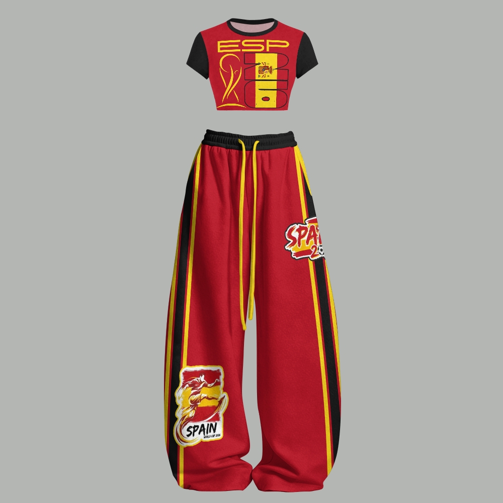 Spain Belgium Soccer Women T-Shirt  & Elasticated Trousers Two-Piece Set